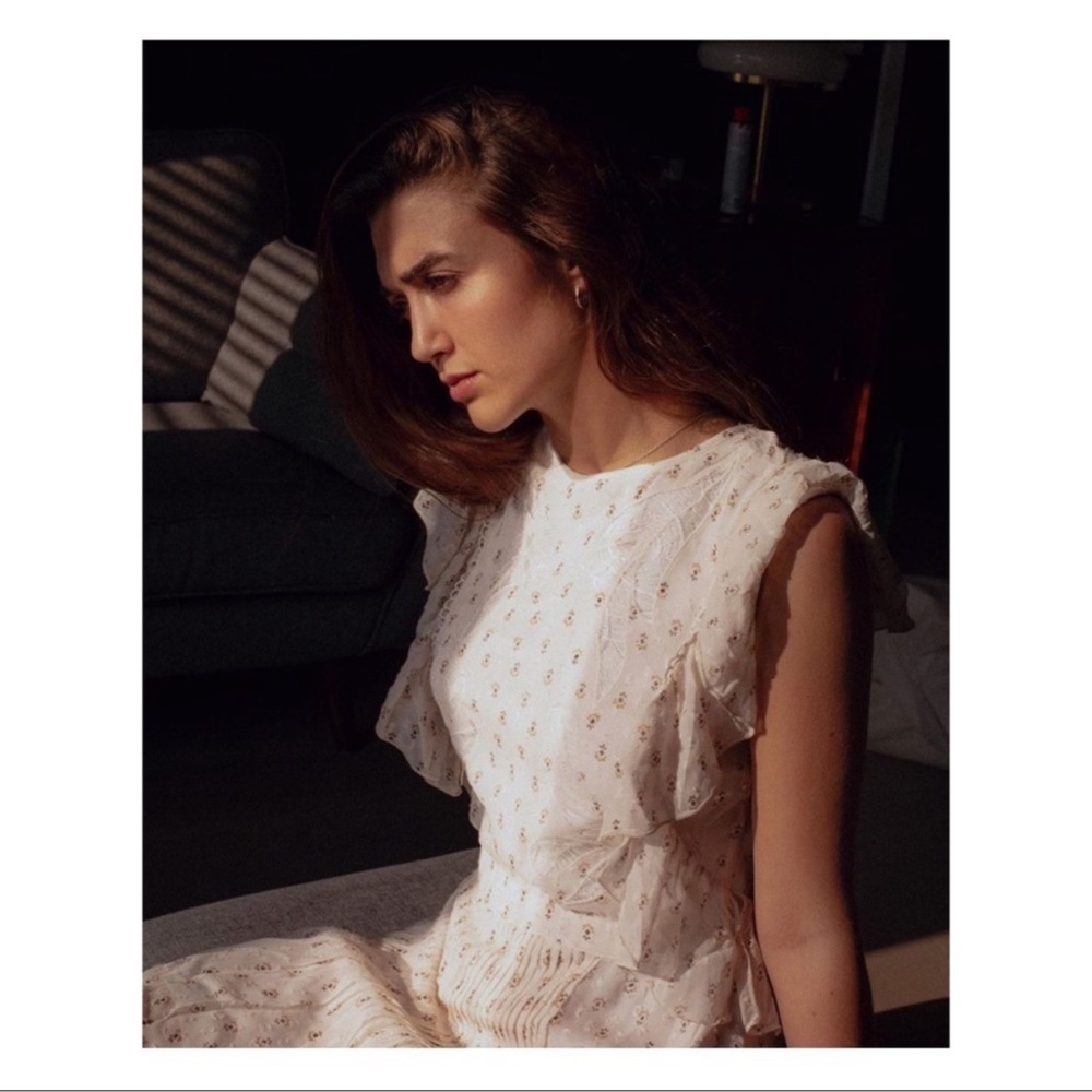 REISS Valerie Ruffle Sleeve Dress in Cream - Picture 6 of 6